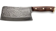 Butcher's cleaver with a hammered steel blade and wooden handle
