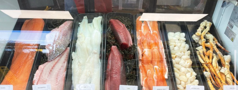 full display of fresh seafood
